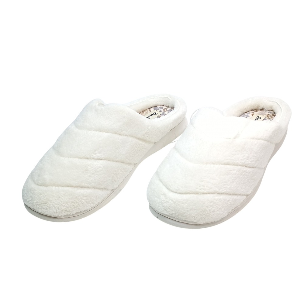 Dearfoams Memory Foam Clog Women Size L 9-10 White Faux Fur Slippers